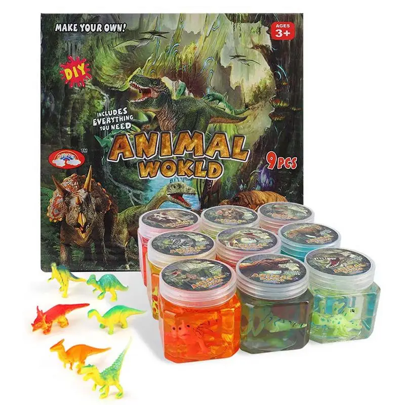 

Plastic Canned Dinosaur Animal Crystal Mud Child DIY Handmade Jelly Mud Clay Slim Toy For Children Gifts