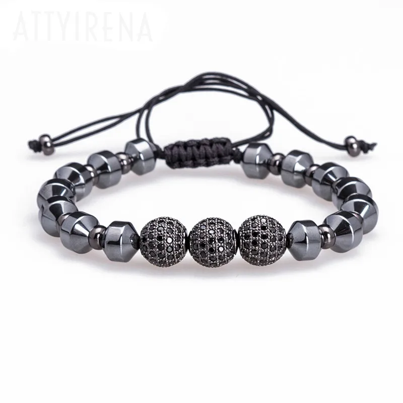 

2018 New Men Bracelets Hematite Beads& Micro Pave Black CZ Beads Hot Sale Briading Macrame Bracelet Women Men Jewelry