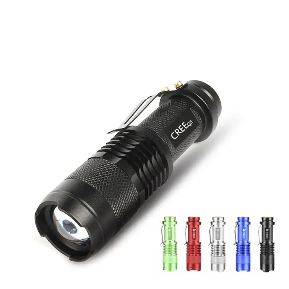 

SK68 dual power Portable Q5 Mini dimming 3000LM Flashlight zoomable Torch Waterproof Penlight black silver red green blue