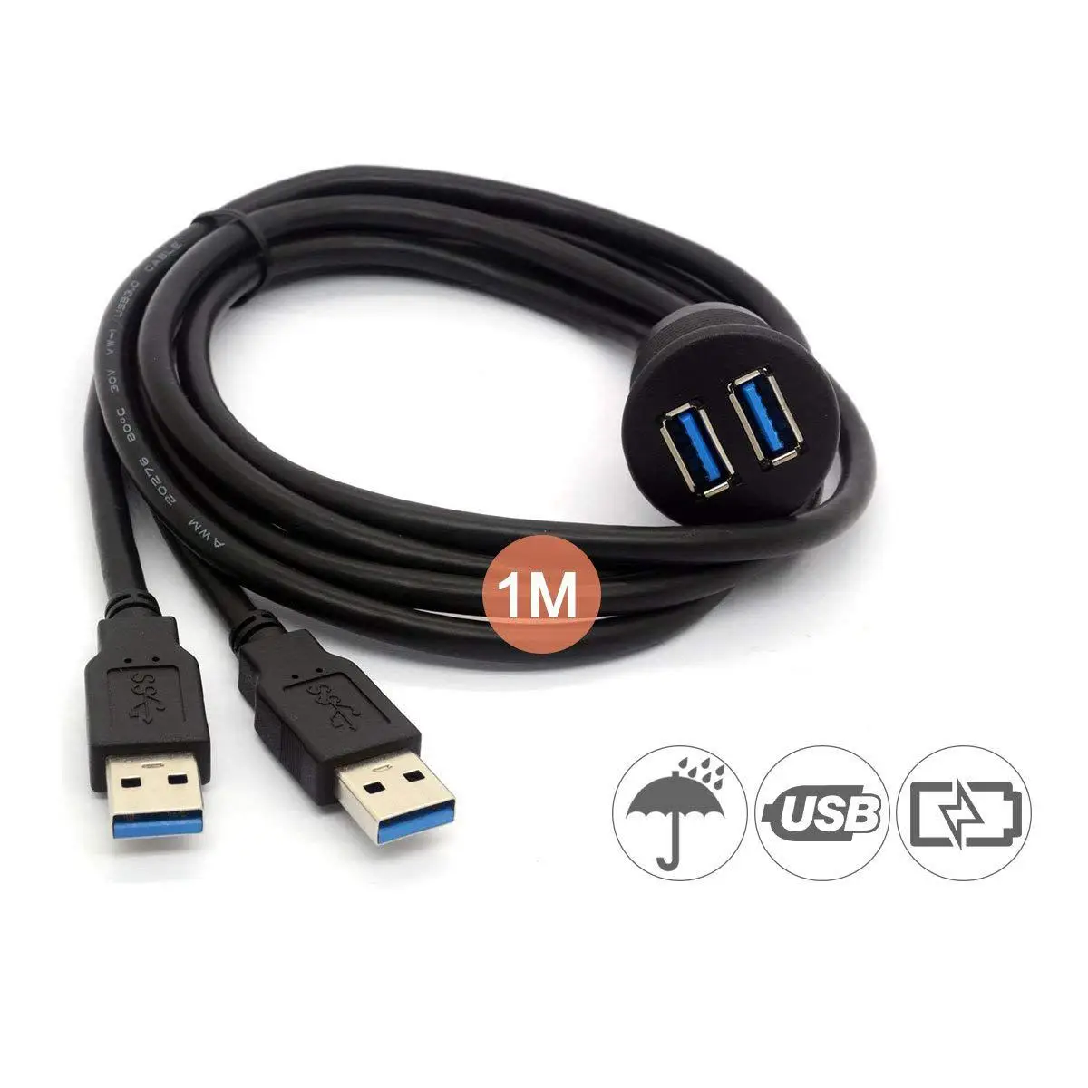 3 фута USB 3,0 штекер USB 3,0 Женский AUX флеш-крепление для автомобиля водонепроницаемый удлинитель для автомобиля грузовика лодки мотоцикла Dashboar