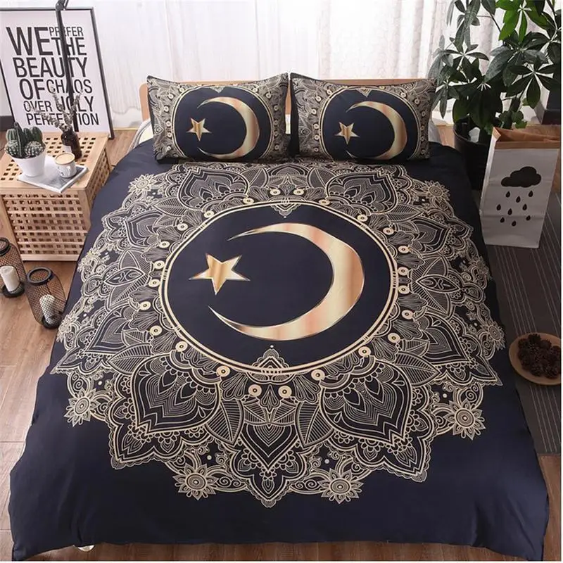 

Fashion Black Moon God 3d Bedding Sets King Size Boho Printed 3d Bohemian Duvet Cover Set With Pillowcase Queen Bedlinen