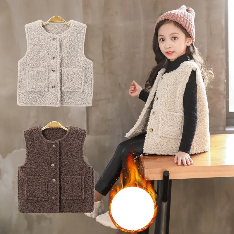 Woolen 2018 Girls Winter Vests Kids Solid Baby Warm Waistcoat Children