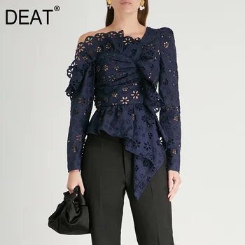 

DEAT 2020 New Summer Fashion Women Clothing Casual Hollow Out Lace Irregular Self-cultivation Long Sleeve Female Vestido ZA34800