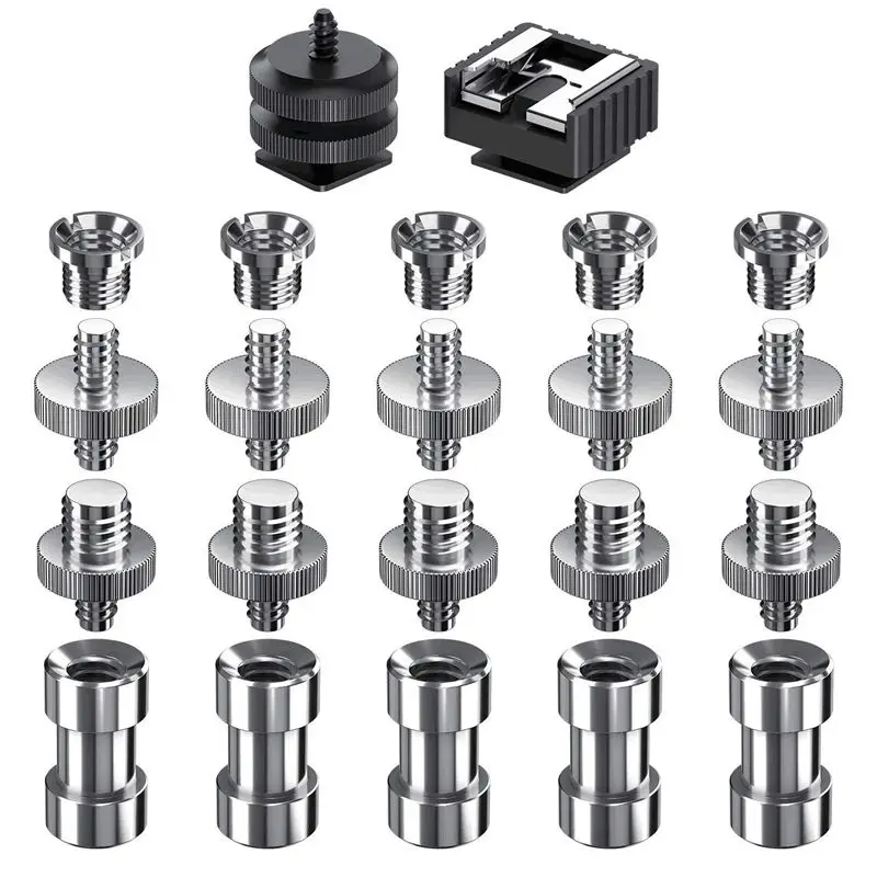 

Camera Screw, 22 Pcs 1/4 Inch and 3/8 Inch Converter Threaded Screws Adapter Mount Camera Hot Shoe Mount to 1/4 Set for Camera