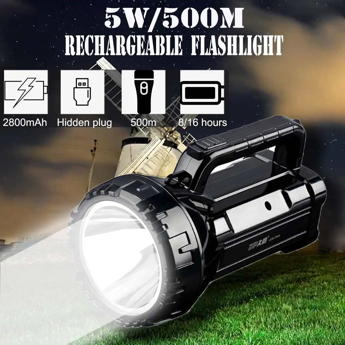 

Led Work Light Rechargeable Led Portable Spotlight 28mAh 5W 500m 8/16Hours Outdoor Flashlight for Hunting Camping Hiking Caving