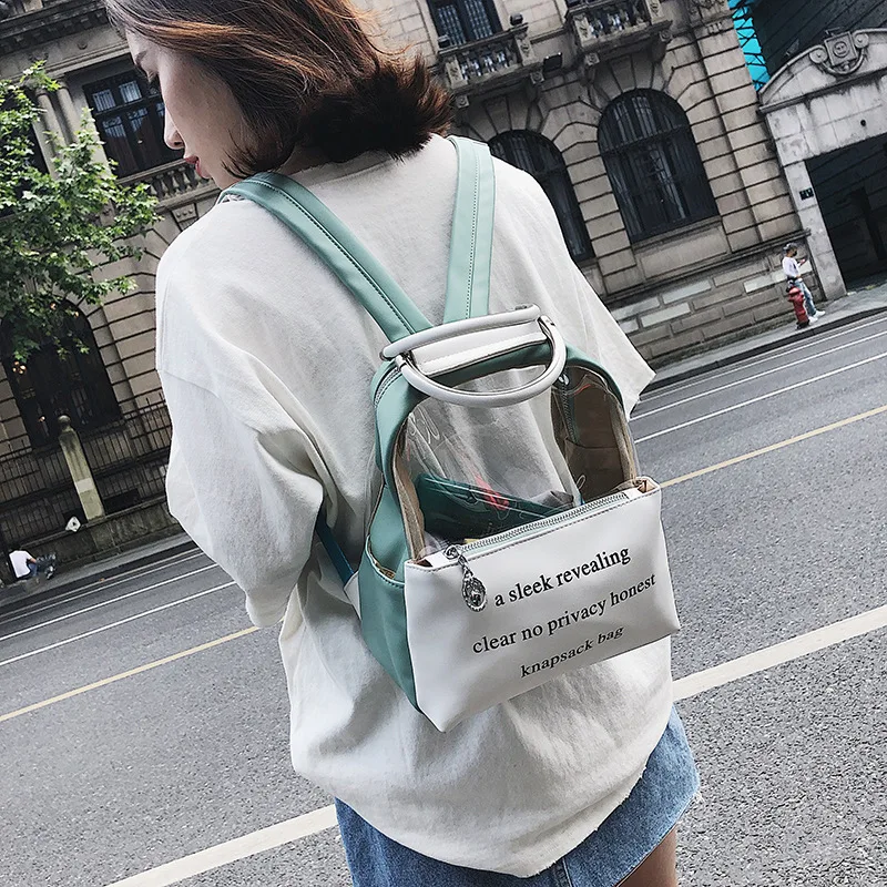 

Transparent Women Backpacks Clear PVC Teenager Girls Zipper Student School Backpack Travel Bag Mochila Feminina