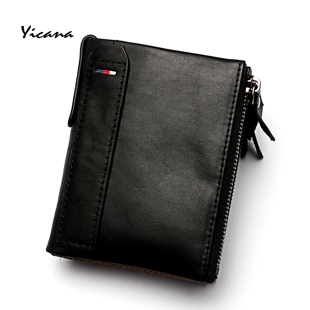 

Yicana Short Style Genuine cow Leather Men Wallets Vintage purse