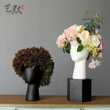 Творческий человеческая голова Белый Черный декоративные Bastract керамическая ваза без цветок дома модель украшения комнаты украшения