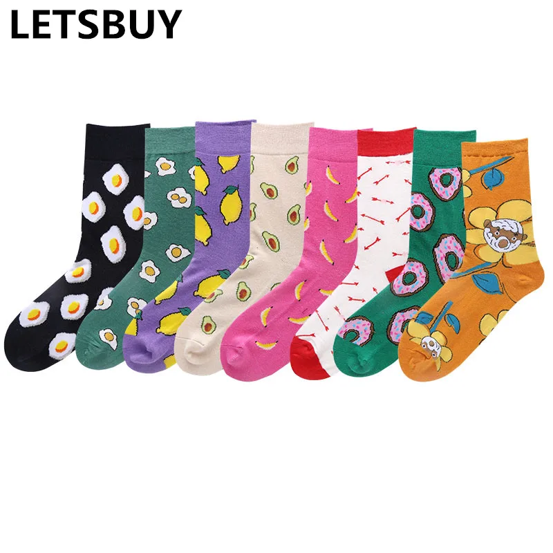 

LETSBUY girls socks cotton fruit dessert egg pineple peach animal penguin frlower short socks for women lady students