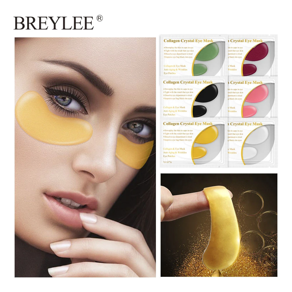 Breylee 24k Gold Eye Mask 6pairs Collagen Crystal Serum Eye Patches Anti Wrinkle Puffiness Face Skin Care Anti-aging Sheet Masks