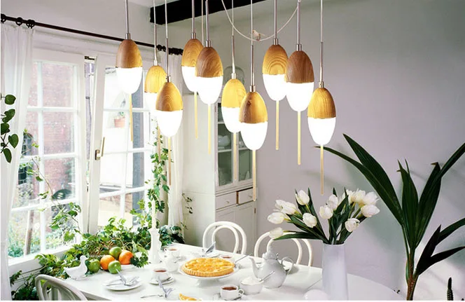 

Nordic Led Vintage Pendant Light Oak Wood Retro Lamp