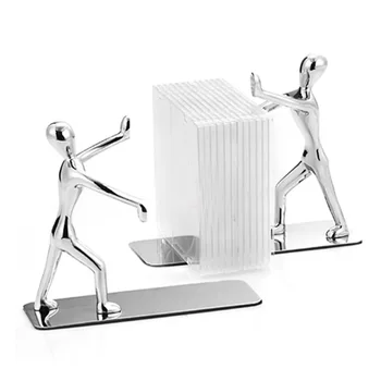 

Creative Stainless Steel Metal Bookend Modern Office Study Decorative Bookend Silver Humanoid Push Figure Book Organizer