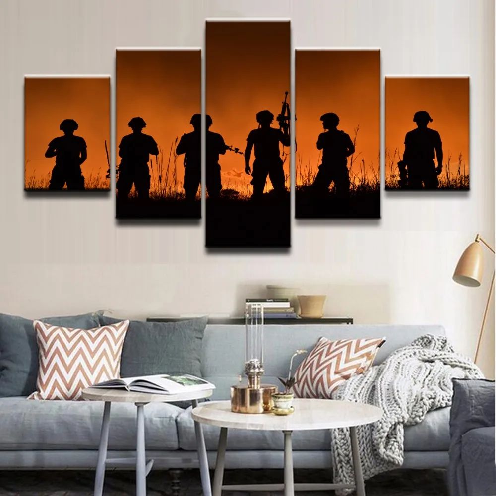

Modern Decorative Framework Living Room Wall Art 5 Pieces Pictures Military Soldier Canvas Painting HD Printed Modular Poster