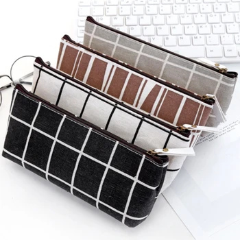 

Fashion Small fresh striped canvas pencil case Makeup Bag Cosmetic Stationery Zippe Storage Pouch