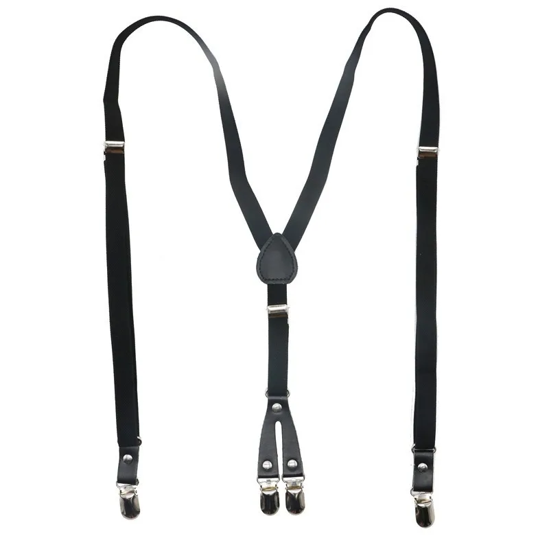

X Back 4 Clips Slim Skinny Black Solid Men's Suspenders For Men 1.5cm Women's Pants With Adjustable Suspenders