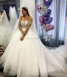 Романтическое элегантное бальное платье Свадебные платья с открытыми плечами Свадебные платья кружевное подвенечное платье пышный