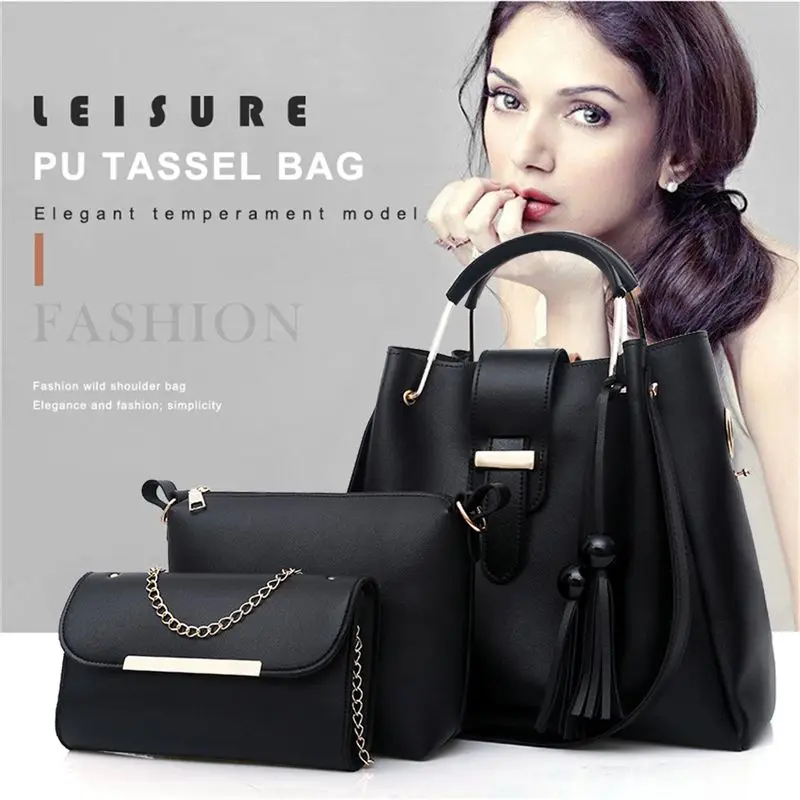 new fashion child package 3 sets of casual PU fringed shoulder Messenger handbag