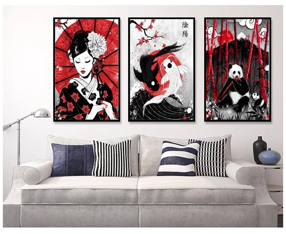 

Japan Ruby Geisha Koi Fish Panda Samurai Sushi Cat Poster Canvas Art Prints Painting Wall Picture for Children Living Room Decor