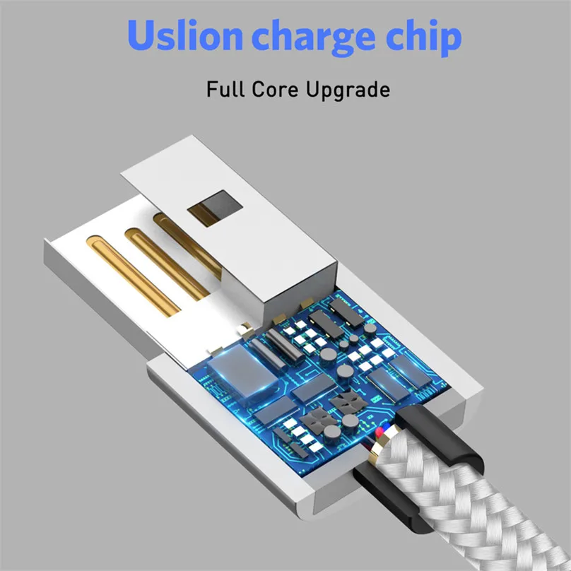 Магнитный кабель USLION светодиодный Type C Micro USB для зарядки iPhone XS MAX магнитное