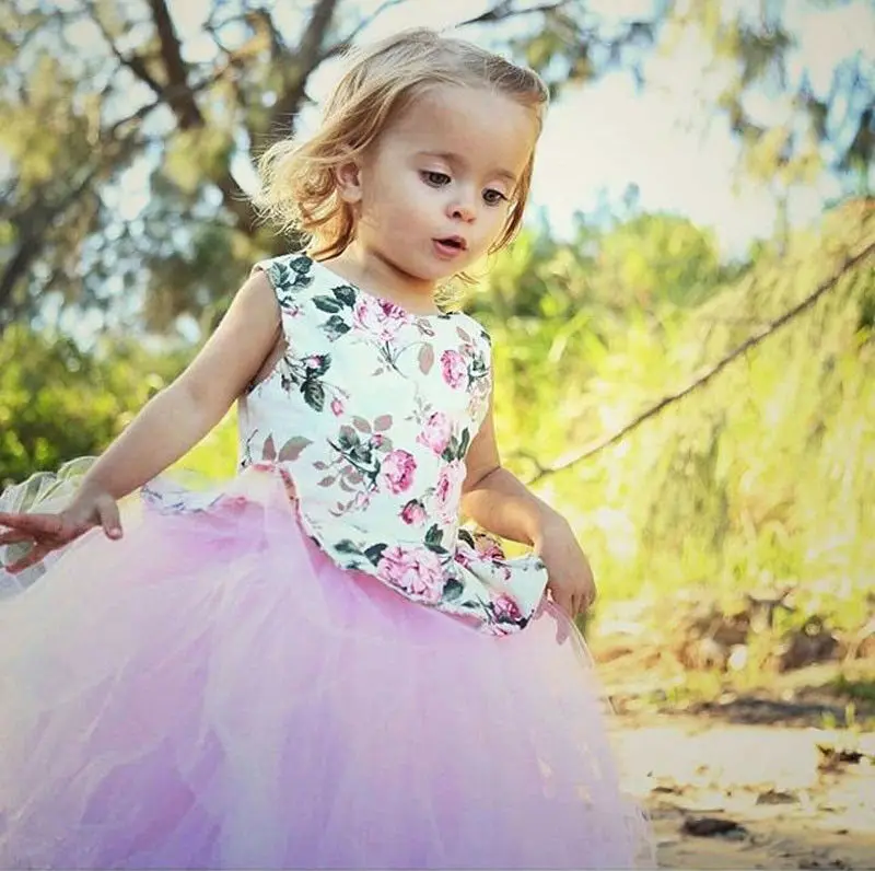 

Pudcoco Brand New Toddler Baby Girls Princess Floral Dress Pink Tutu Tulle Party Dress Dresses
