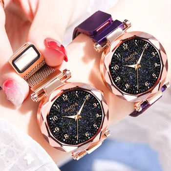 

2018 Luxury Rose Gold Women Watches Fashion Quartz Ladies Starry Sky Bright Clock Magnetic Mesh Female Wristwatch zegarek damski