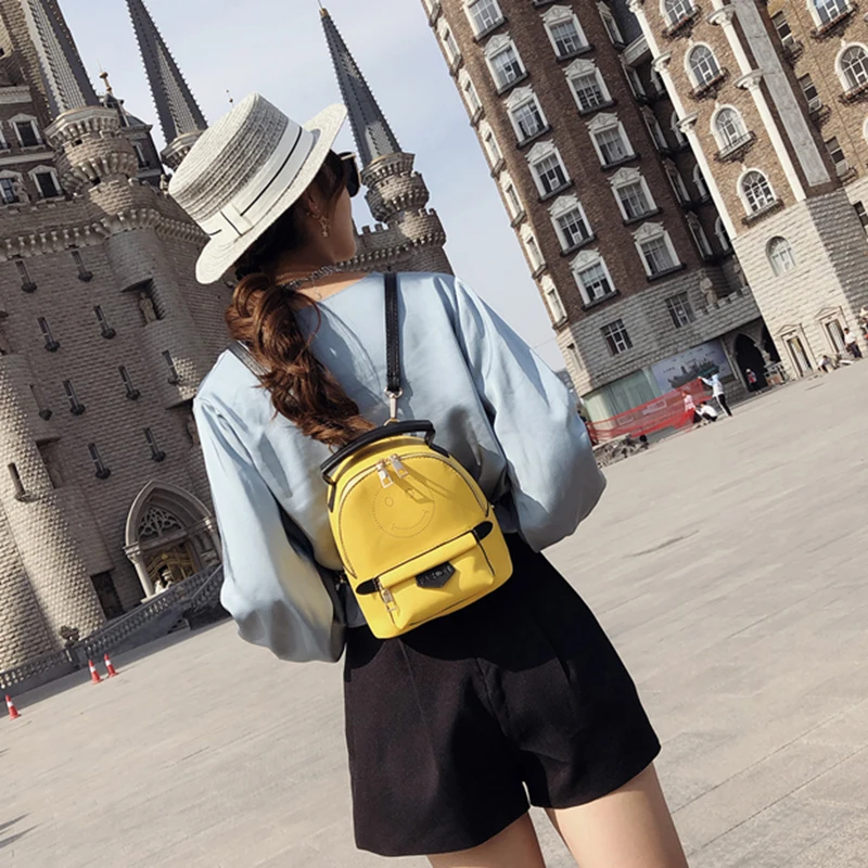 

[Super Seabob] 2019 New Yellow Color Smiling Face Pattern Adjustable Double Strap Soft PU Leather Women Backpack All Match NA554
