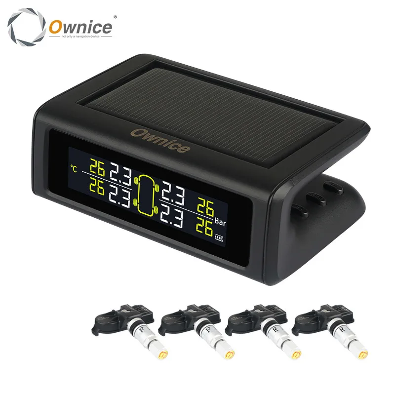 

Ownice Smart Wireless Car Tpms Security Tyre Pressure Monitoring Alarm System Solar Power Digital 4 External Internal Sensor