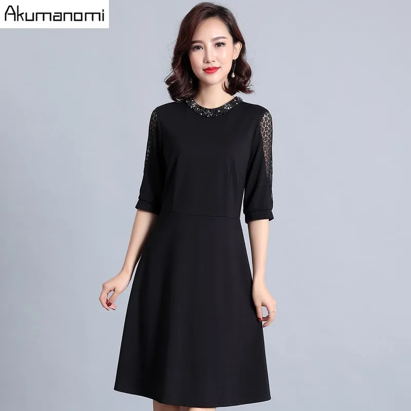 

5XL Plus Size Women Clothing 2019 Dress Summer Dress Party Diamonds O-neck Mesh Half Sleeve Casual Vestido De Festa Black Femme