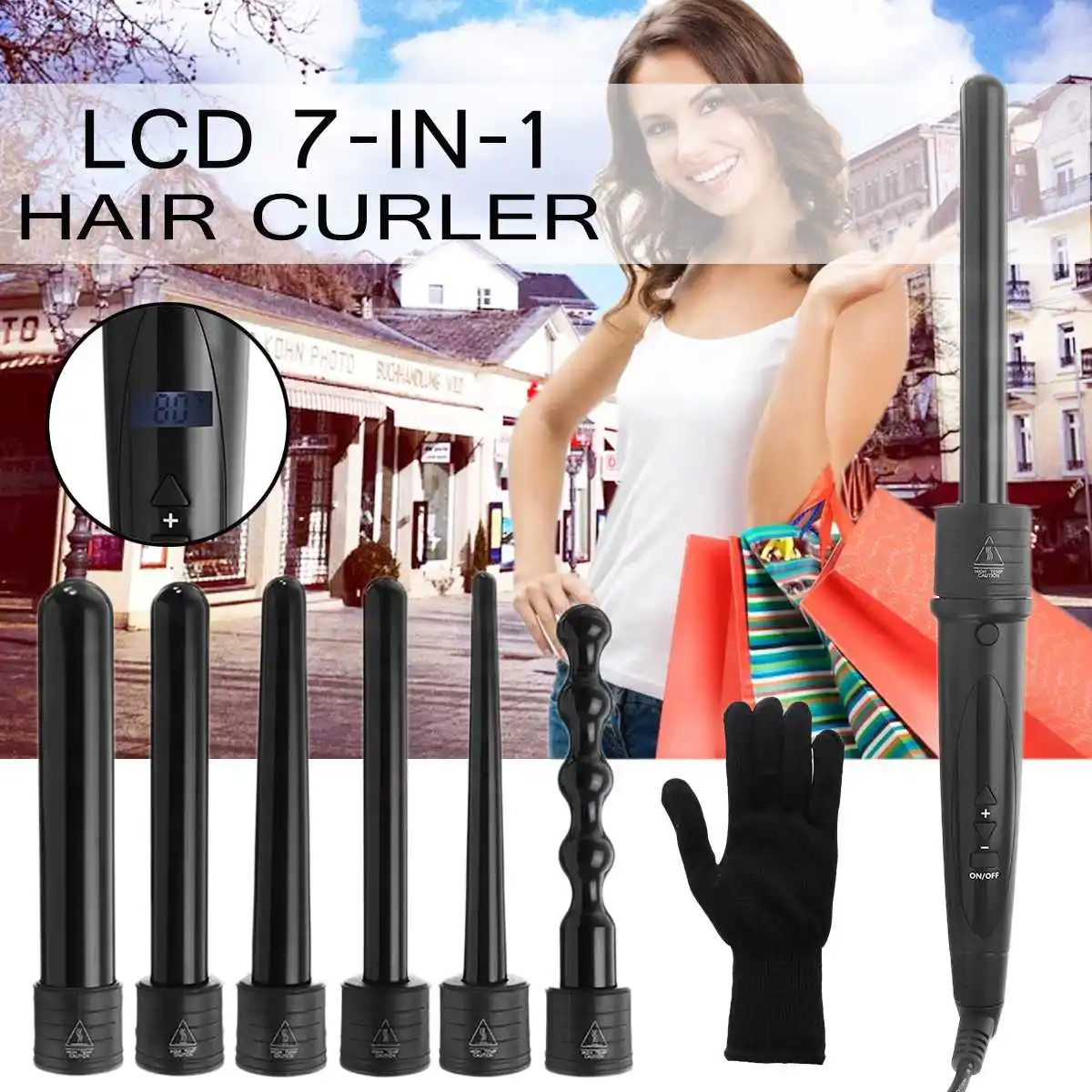 

7 in 1 Curling Iron Hair Curler 9-32MM Professional Curl Irons Ceramic Styling Tools Hair Tong Exchangeable