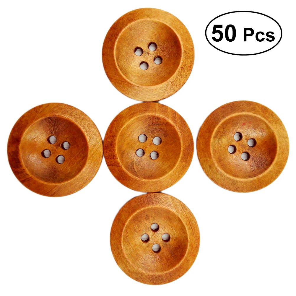 

50PCS 25MM Four-eye Broad Rims Wooden Buttons Decorative Buttons for Sewing Scrapbooking Crafts (Light Coffee Color)