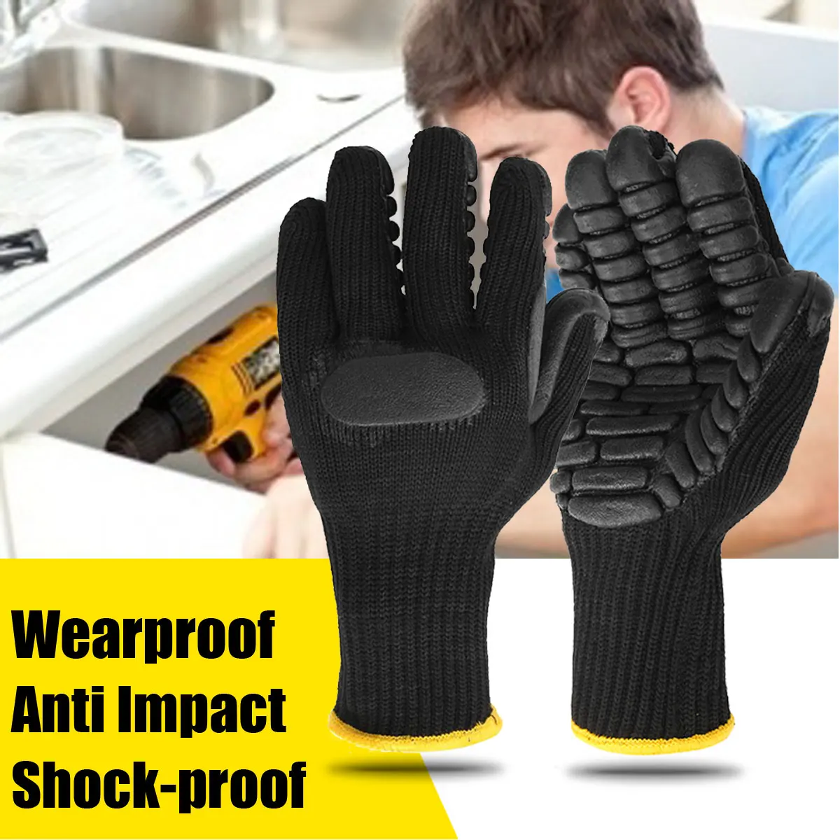 

Outdoor Anti Vibration Oil Safety Glove Polyester Cotton Multifunction Shock Absorbing Mechanics Impact Resistant Work Glove