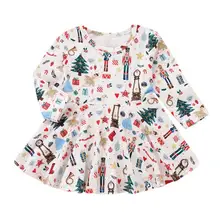 

O-Neck Christmas Print Pattern Swing Princess Dress Long Sleeve Cotton For Baby Kids Girls Party Clothing