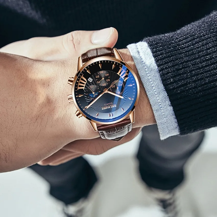 رجال كبار الساعات العلامة التجارية الفاخرة Belushi العسكرية الساعات رجل الرياضة كوارتز ساعة معصم للماء جلد الذكور ساعة Reloj هومبر رجال كبار الساعات العلامة التجارية الفاخرة Belushi العسكرية الساعات رجل الرياضة كوارتز ساعة معصم للماء جلد الذكور ساعة Reloj هومبر