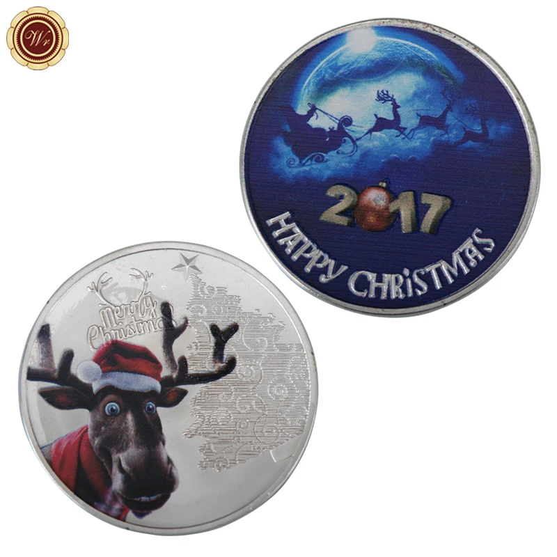 WR Merry Christmas Milu Deer Design Silver Plated Challenge Coin 2017 Souvenir Santa Claus | Дом и сад