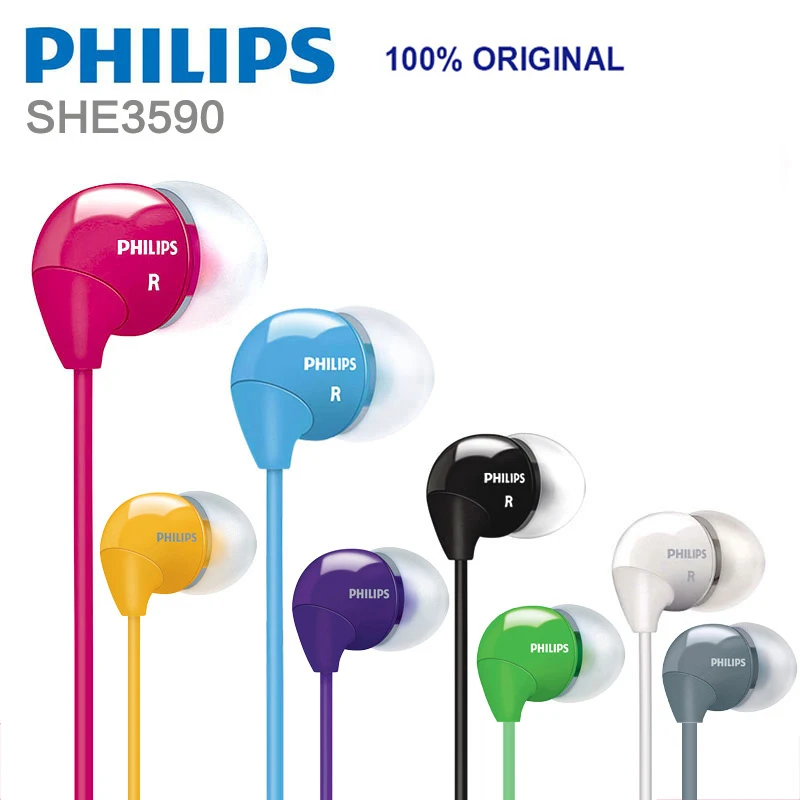 

Philips She3590 Professional In-ear Earphone With Multi-color Selection Stereo Bass Earbuds Wired Headset For Lg Official Test