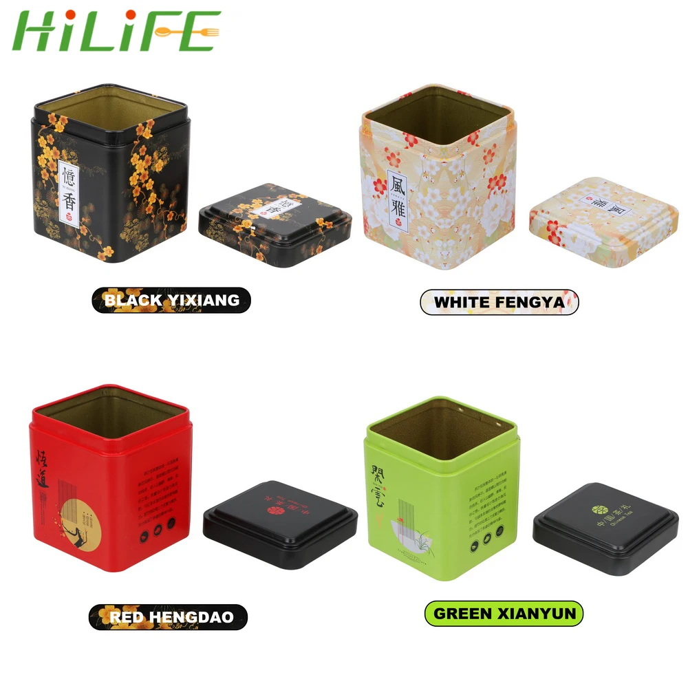 

HILIFE Metal Square Tea Box Caddy Container Teaware Coffee Powder Storage Cans Tea Caddy Organizer Kitchen Accessories