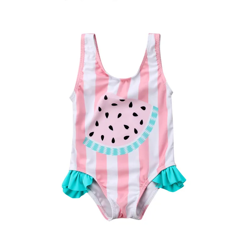 

Baby Girls Swimwear 2019 Summer Watermelon Pink Striped Pattern Kids Swimming Suit Wear Children One Piece Bathing Suit Bodysuit