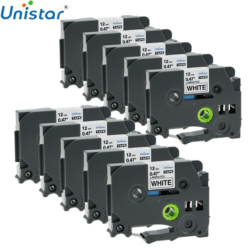 

UNISTAR 10 PCS 12mm*8m Tze 231 Tze231 Black on White Laminated Compatible P touch 12mm tze-231 Label Tape Cartridge tz231 tz-231