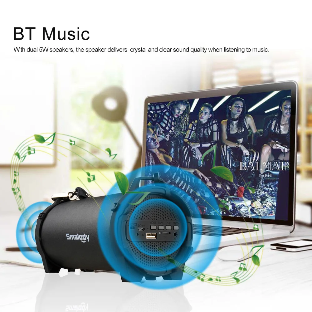 Беспроводная Bluetooth Колонка Smalody 10 Вт стерео сабвуфер с басами|Портативные