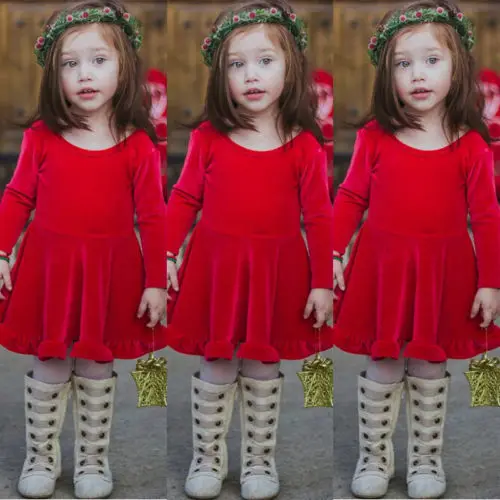 

2019 New Red Dress Christmas Kid Baby Girls Velvet Tutu Dress Party Princess Wedding Children Girl Party Clothes Sundress Outfit