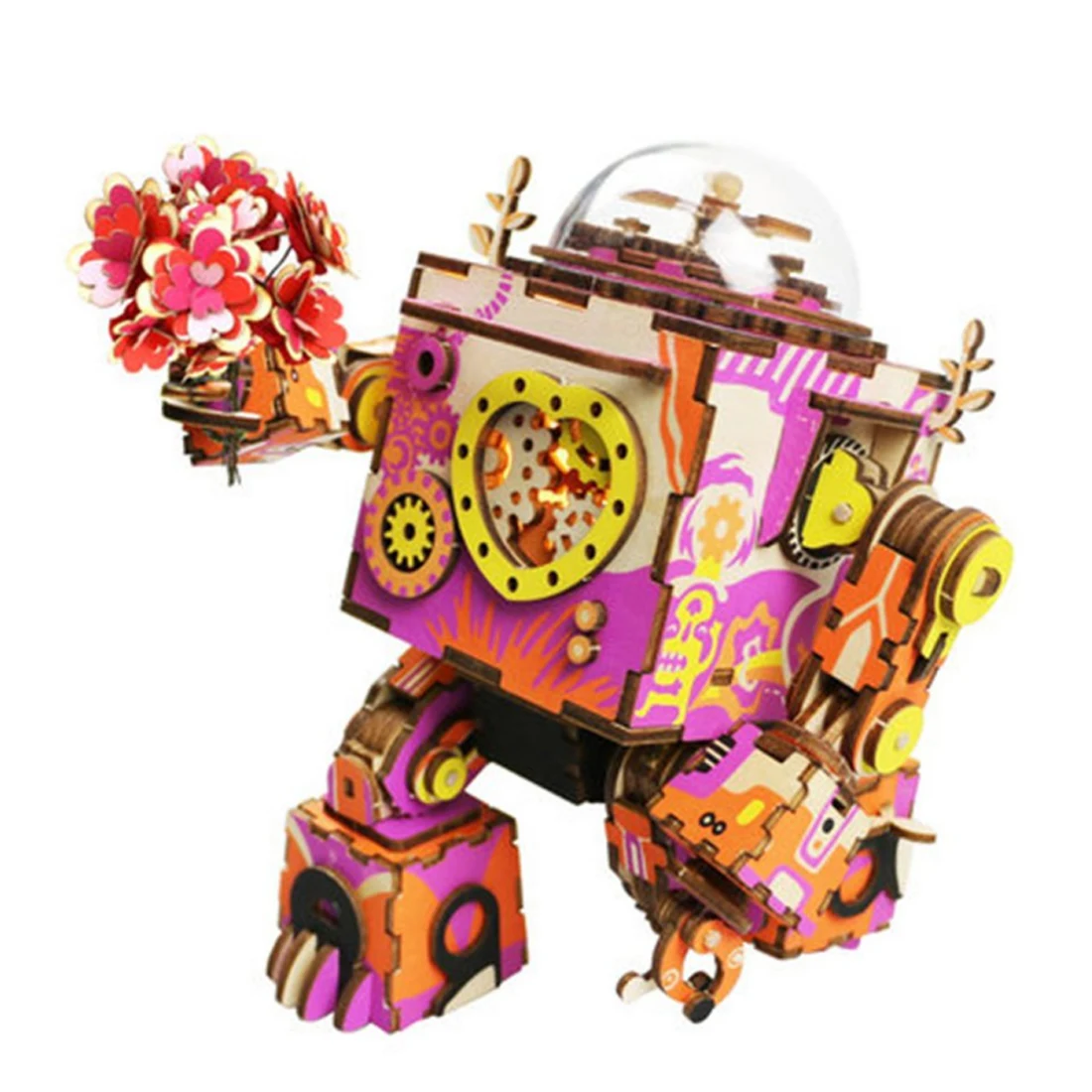 

Wooden Proposal Marry Me Love Theme Steam Robot Assembled Model DIY 3D Puzzle Steampunk Music Box - Rosiness Valentine's Day