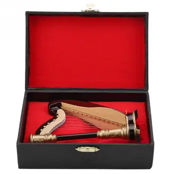 

Antique Wooden Miniature Harp Replica with Gift Case Instrument Model Musical Gifts Ornaments Home Decoration Accessories