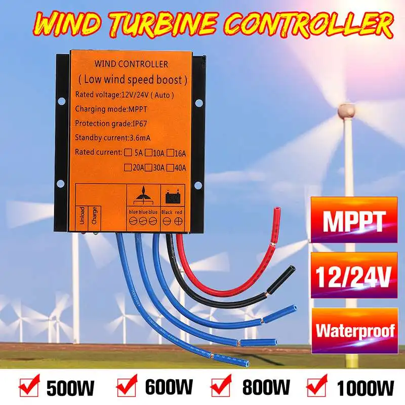 

MPPT Wind Turbines Generator Charge Controller 500/600/800/1000W 12/24V Auto MPPT Waterproof LED Overvoltage Speed Protection