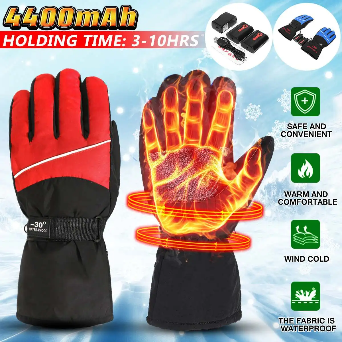 

3.7V 4400mah Electric Heated Gloves USB Rechargeable Motorcycle Gloves Winter Warmer Outdoor Skiing Protective Accessories