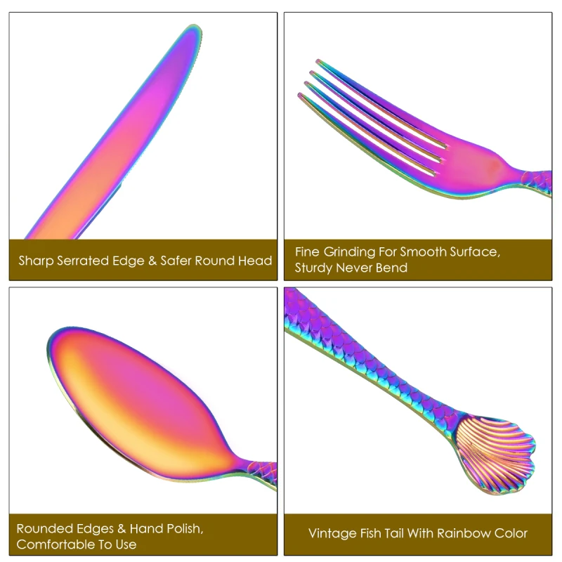 Набор ножей для столовых приборов русалки из нержавеющей стали, 4 шт./партия, вилка, чайная ложка, переливающиеся принадлежности для приготовления обеда вечерние радужные столовые приборы