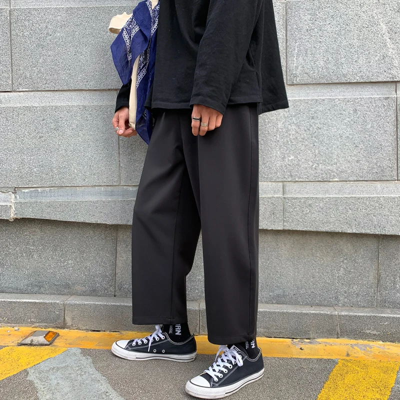 Men's Casual Pants 19 Spring New Hong Kong Style Wide Leg Casual Pants Loose Nine Pants Men And Women Wild Youth Men's Clothing
