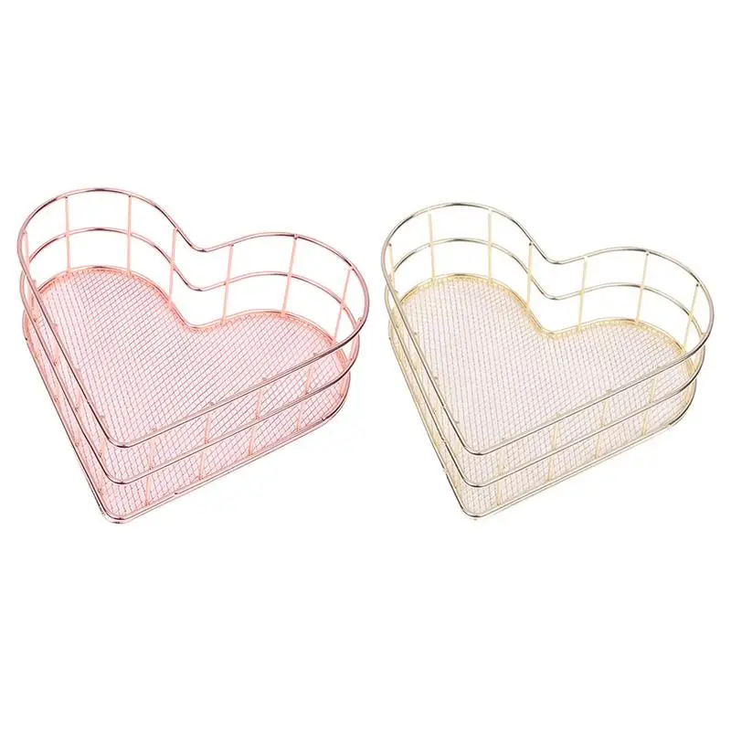 

Small Fresh Heart-shaped Gold Wrought Iron Storage Basket Nordic Desktop Sundries Fruit Storage Basket Decoration Storage Basket