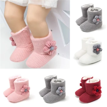 

Newborn Kids Girls Snow Shoes Winter Soft Sole Prewalker Crib Plush Boots New Flower Plush Winter Warm Newborn Baby Girl Boots