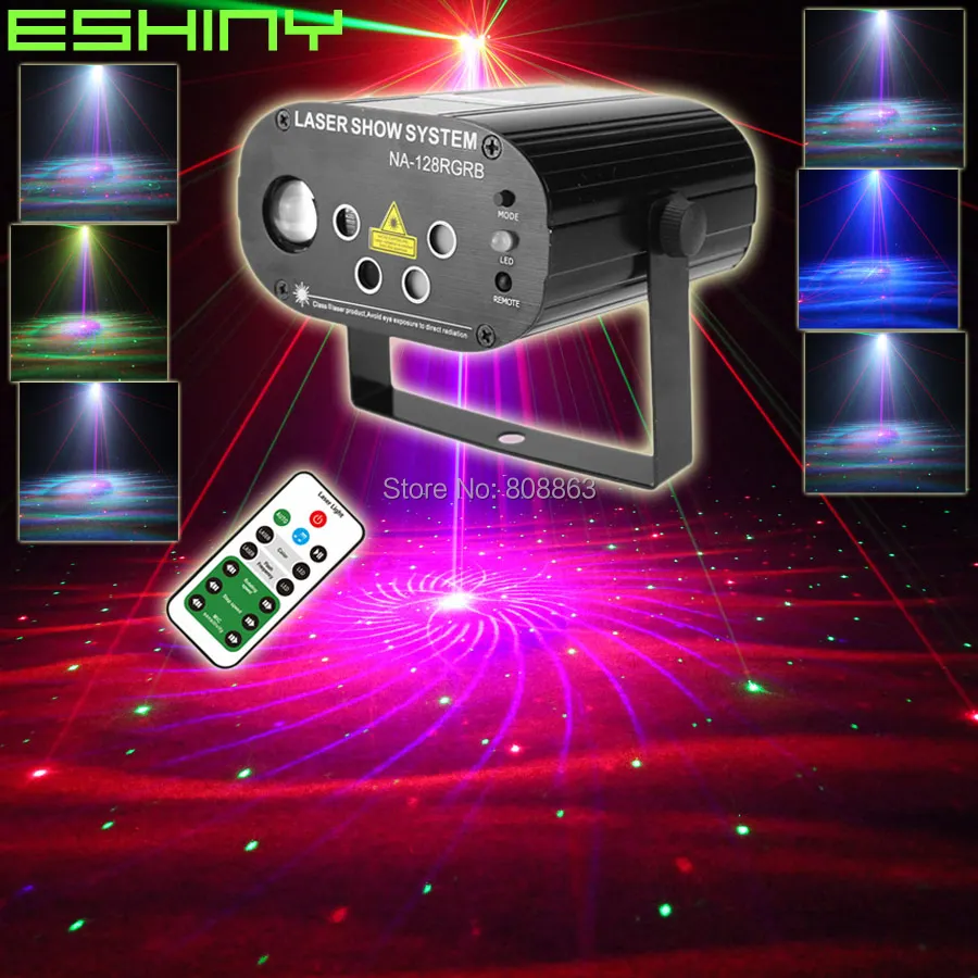 ESHINY MINI 5 Lens Remote RGB Laser 96 Patterns Projector LED Party Bar DJ Holiday Disco Xmas Dance Stage Effect Light T250D2 | Лампы и