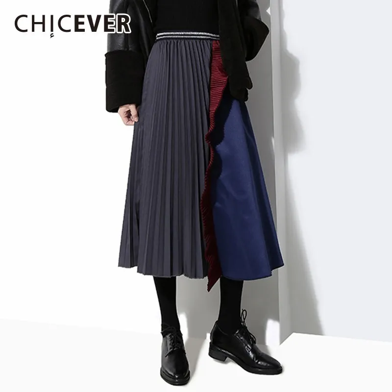 CHICEVER осень зима хит цвета юбки для женщин эластичный пояс лоскутное